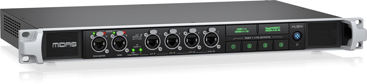 MIDAS HUB4 ALIMENTAZIONE REMOTA PER 4 MONITOR PERSONALI DP48 E DL8 STAGECONNECT AES50 IN THRU - TechSoundSystem.com