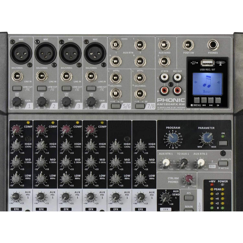 PHONIC AM1204FX RW MIXER 8 CANALI CON REGISTRATORE E INTERFACCIA USB - TechSoundSystem.com