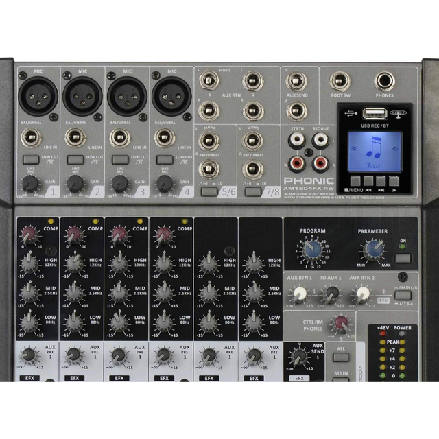 PHONIC AM1204FX RW MIXER 8 CANALI CON REGISTRATORE E INTERFACCIA USB - TechSoundSystem.com