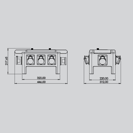 QUADRO CORRENTE POWERBOX TARTARUGA SPINA 32A TRIFASE 6 PRESE CEE 16A MONOFASE SPIE RETE E RILANCIO - TechSoundSystem.com