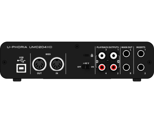 BEHRINGER UMC204HD INTERFACCIA AUDIO 2X4 SCHEDA AUDIO MIDI USB 2 IN 4 OUT 24 BIT 192 KHZ 2 PREAMPLIFICATORI MICROFONICI MIDAS PHANTOM POWER +48V - TechSoundSystem.com