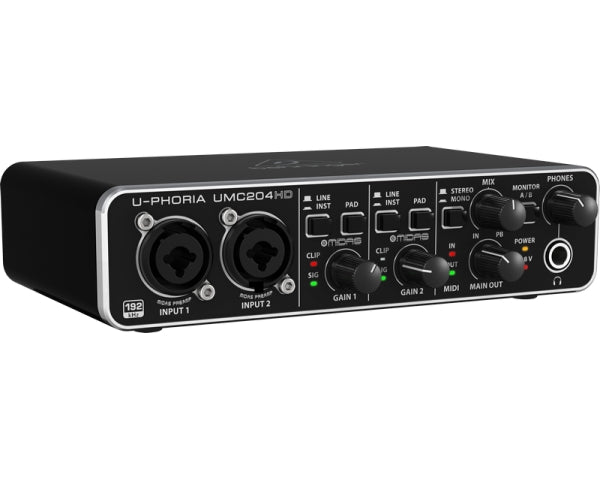 BEHRINGER UMC204HD INTERFACCIA AUDIO 2X4 SCHEDA AUDIO MIDI USB 2 IN 4 OUT 24 BIT 192 KHZ 2 PREAMPLIFICATORI MICROFONICI MIDAS PHANTOM POWER +48V - TechSoundSystem.com