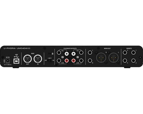 BEHRINGER UMC404-HD U-PHORIA INTERFACCIA AUDIO 4X4 MIDI USB 192 KHZ PREAMPLIFICATORI MIDAS SCHEDA PHANTOM +48V - TechSoundSystem.com