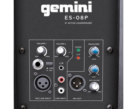 GEMINI ES8P MKII CASSA ATTIVA 2 VIE 500W PICCO WOOFER 8" 2CANALI EQ2 BANDE - TechSoundSystem.com